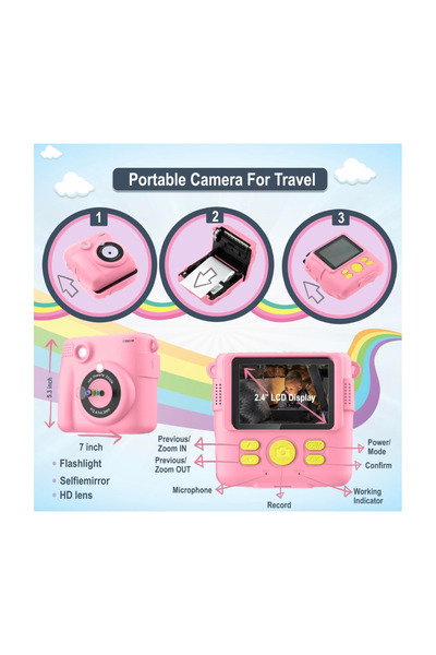 Generic Instant Print Kids Camera – 2.4" HD 1080P Digital Camera with 32GB SD Card, 5 Paper Rolls, Stickers
