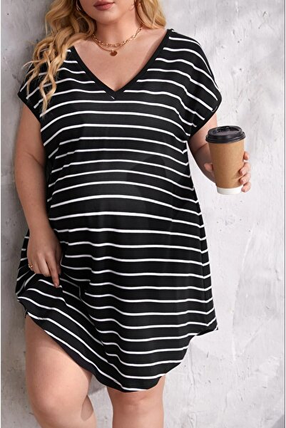 ARDSU Γυναικείο φόρεμα με ρίγες μεγάλου μεγέθους/Εγκυμοσύνης