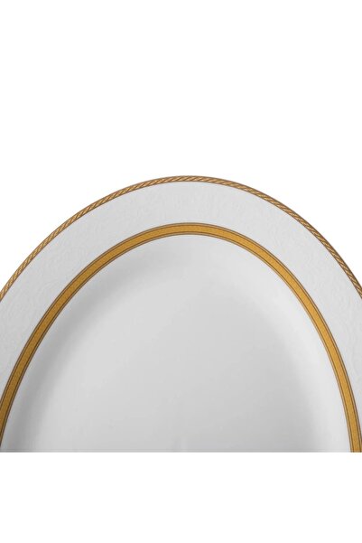 ORIAN White and gold porcelain rice plate with delicate patterns, oval, size 34*23 cm, 1 piece