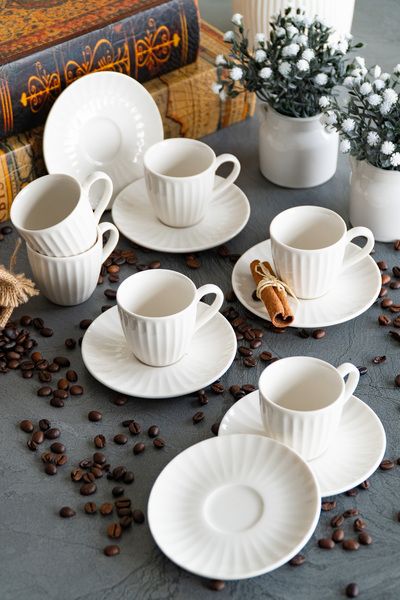 Heda Porselen Karizma 12 Piece 6 Person Porcelain Coffee Cup Set