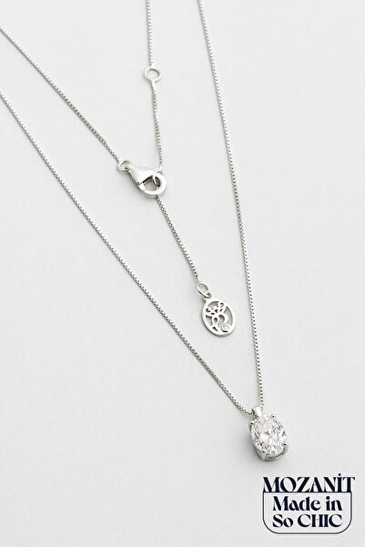 So CHIC... Mozanit Büyüsü 18 Ayar Beyaz Altın Kaplama 44 Cm Gümüş Kolye