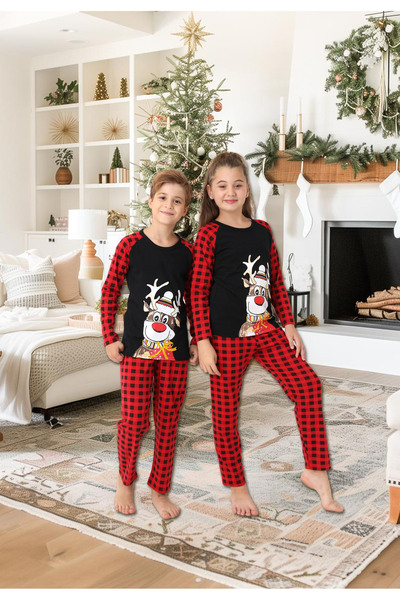 Intisimo Παιδικές Πιτζάμες, Χριστουγεννιάτικο Θέμα, Τάρανδοι, Βαμβακερές, Μαύ...