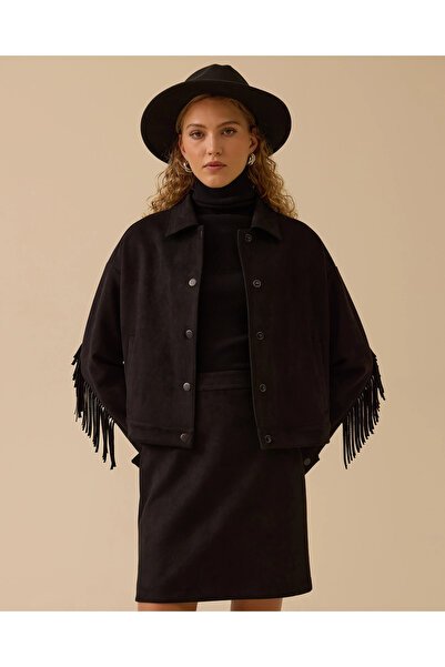 SEÇİL Short Suede Jacket with Tassel Detail
