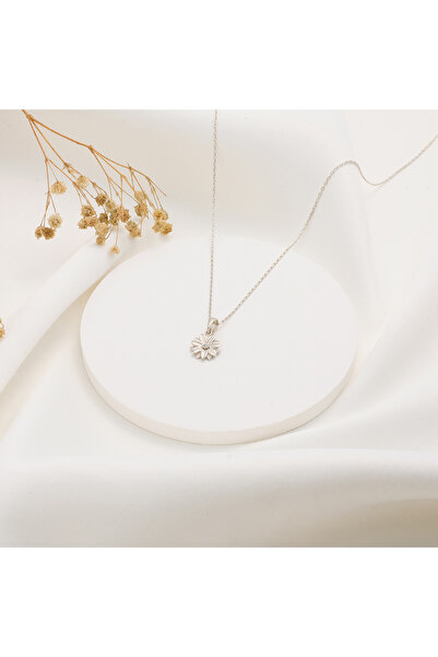 Gümüşistan 925 Ayar Gümüş Papatya Çiçeği Nisan Ayı Minimal Doğum Taşı Kolyesi