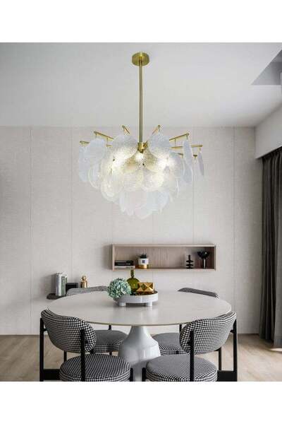 RFAN Candelabru, Model 5557/600, Textură de sticlă, Metal, 8 X E14, Auriu