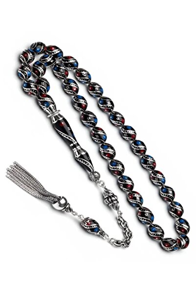 Home Gümüş Püskül Çeşm-i Bülbül İşlemeli 8x11mm Erzurum Oltu Taşı Tesbih