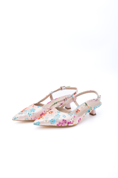 Letafia Oliva Floral Patterned Short Heeled Shoes