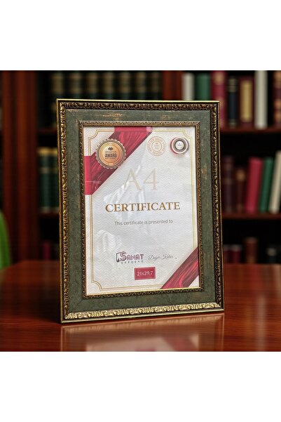 Peramari Decorative Wooden Art Certificate Frame Khaki Green Gold A4 Size