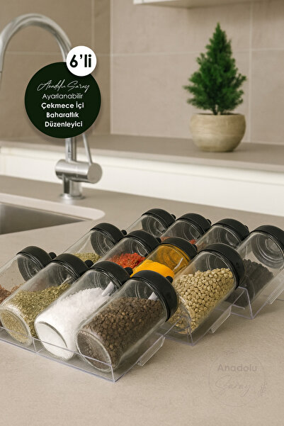 Anadolu Saray منظم توابل متعدد الأغراض بـ 6 أدراج قابلة للتعديل، منظم أدراج متين