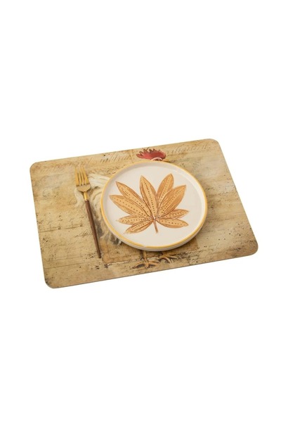 ORIAN 4-piece lightweight wooden dinner plate insulator set with rooster designs, size 40*30 cm