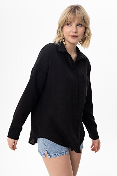 shop Kadın Tek Cep Detaylı Oversize Gömlek UYSAL ELEGANCE