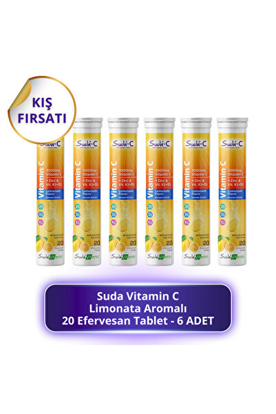 suda Vitamin C Limonata Aromalı 20 Efervesan Tablet - 6 ADET