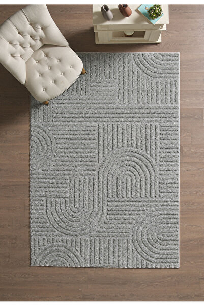 Pixel Modern Yumuşak Dokulu Bukleli Sisal Gri Halı Salon Oturma Odası Yolluk Mutfak Halısı