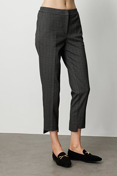 Ekol Women's Patterned Skinny Leg Trousers 1067 Black