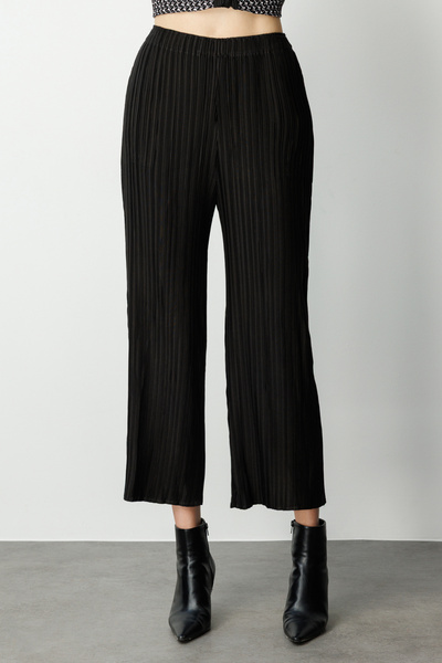 Ekol Women's Pleated Wide Leg Trousers 3903 Black