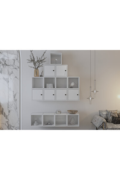 Nettrends 6 Kapaklı MODÜLER Tasarım Duvar Ünitesi ve Kitaplık