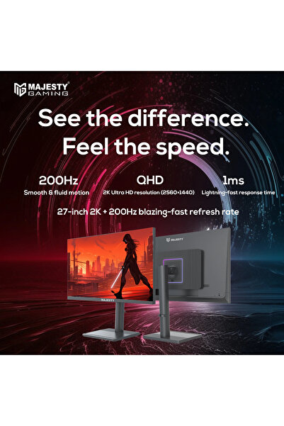 majesty Gaming Monitor 27 inch - QHD 2K, 200Hz, 1ms, FAST IPS, HDR400, G-SYNC & FreeSync