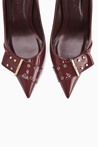 Limoya Sven Burgundy Patent Leather Women's Heeled Shoes with Kemar Detail