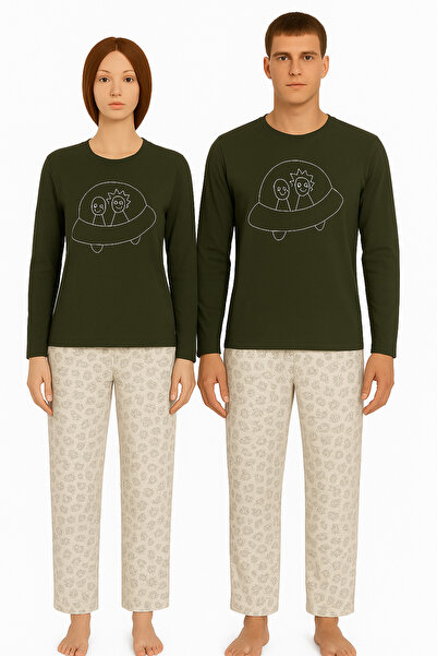 YHGTEKSTİL Romantic and Comfortable Couple Pajama Combinations Couple Pajama Set Green Space Themed