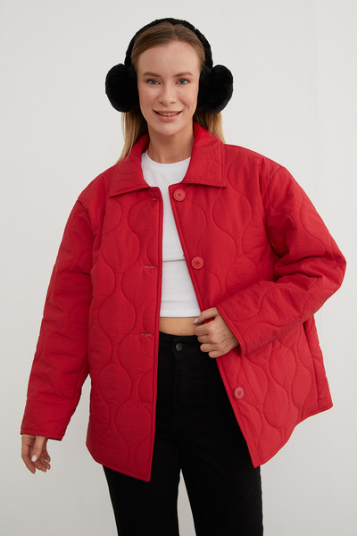Fulla Moda Baklava Patterned Oversize Buttoned Coat
