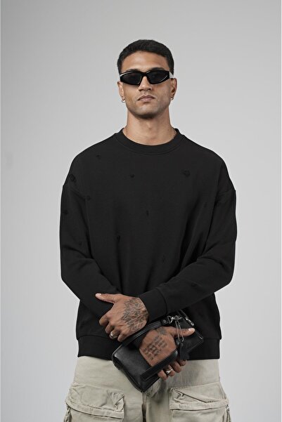 king brich Crew Neck Laser Oversize Fit Men's Sweatshirt