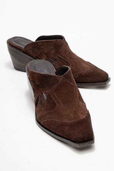 Zeynep Sıradağlı شباشب غربية من الجلد الأصلي للنساء من دينسي بلون القهوة المدبوغ