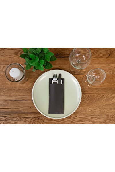 Mank Suport negru pentru tacâmuri + șervețel alb inclus / 100 buc