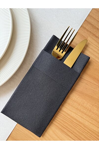 Mank Șervețele de buzunar Linclass pentru tacâmuri cu manșetă - Negre / 40 x 40 cm / 50 buc