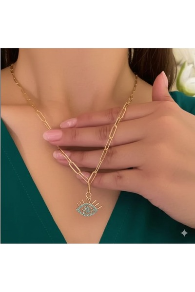 denars jewelry Stone Eye Pattern Necklace - Stainless Steel Necklace for Women