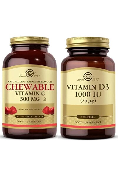 Solgar Chewable Vitamin-c 500 Mg 90 Tablet+ Vitamin D3 1000 Iu 100 Tablet