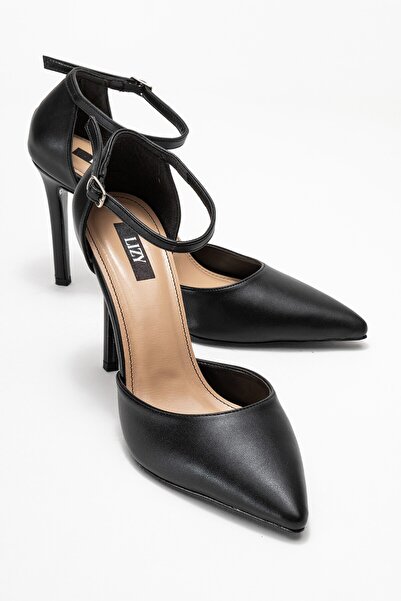 Lizy Shoes Negru - Pantofi cu toc pentru femei cu detaliu de legătură la gleznă