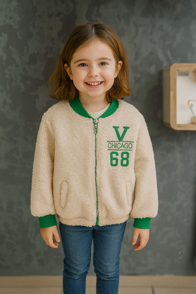 Fulla Moda Embroidered Zippered Plush Unisex College Coat