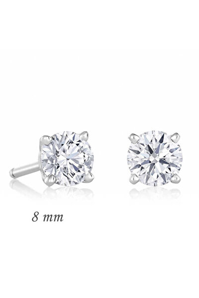 BlackCraft Gümüş Yuvarlak Tek Taş Zirkon Küpe - 8 mm. (BC-BC0D10)