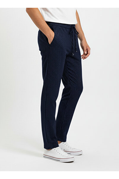 MAHZENSTORE Çizgili Rahat Kalıp Erkek Pantolon - Lacivert