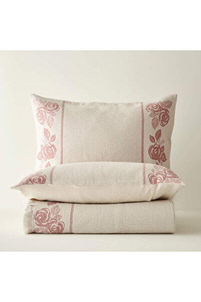 Bella Maison %100 Pamuk Rose Jakarlı Çift Kişilik Yatak Örtüsü Seti Krem (240x260 cm)