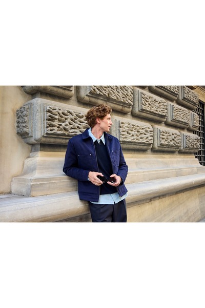 Danger Βαμβακερό ανδρικό παλτό Navy Blue Jacket