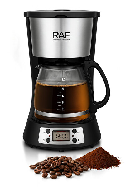 raf 1000W Coffee Maker, 1.5L Electric Machine with Auto-Drip, Glass Carafe & Timer