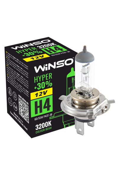 Winso Bec Halogen Hyper +30% H4 - 12V, 60/55W P43t-38 3200K