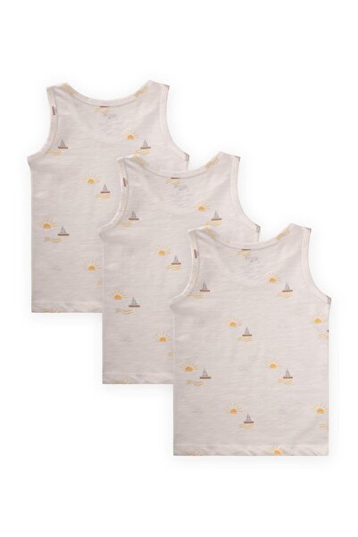 Cigit Σετ αθλητικών ρούχων με τριπλό φαρδύ λουράκι 2-9 ετών Sail Sun Printed Ecru