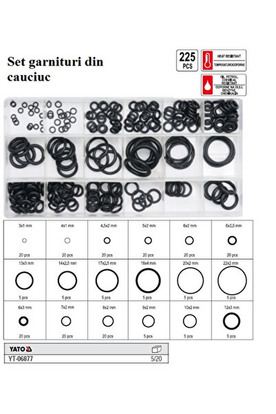 yato Set 225 piese garnituri din cauciuc