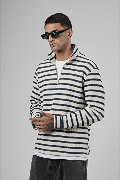 king brich Φούτερ με μισό φερμουάρ, ριγέ, κανονική εφαρμογή, ζακάρ