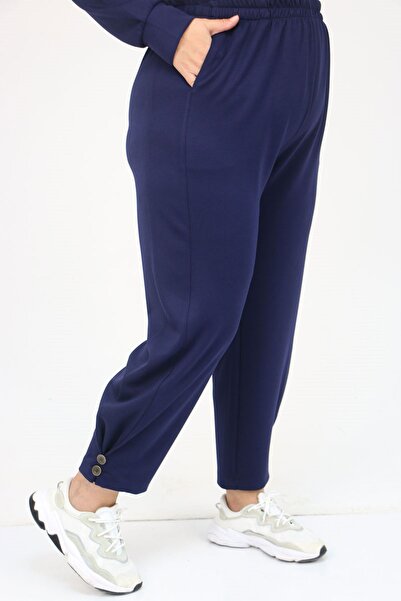 Eslina 57037 Plus Size Button Detailed Modal Pants Suit - Indigo