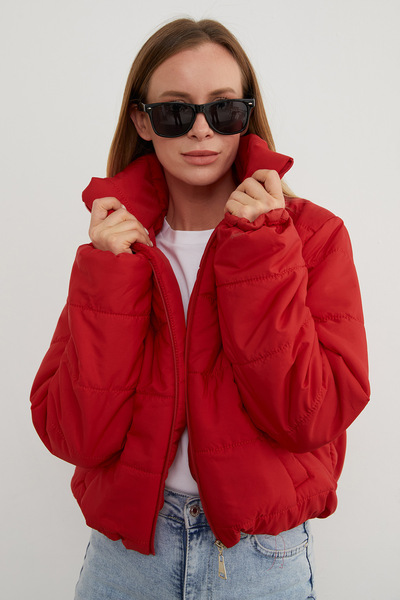 Fulla Moda Short Puffer Jacket with Elastic Waist