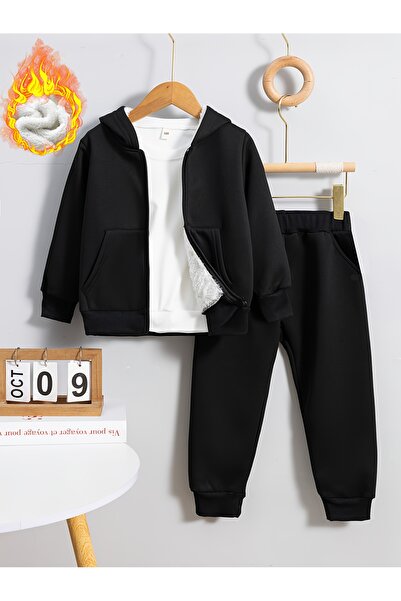 Lider Leather Set de trening unisex pentru copii, cu fermoar – Hanorac cu glu...