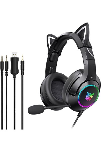 Arabest Gaming Headset with Removable Cat Ears, RGB LED Light, Microphone for...