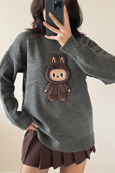 Eka Γυναικείο πουλόβερ γκρι Labubu 1014-5244
