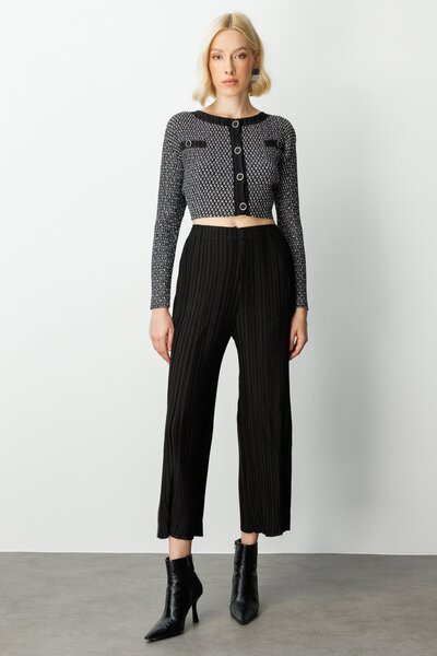 Ekol Women's Pleated Wide Leg Trousers 3903 Black