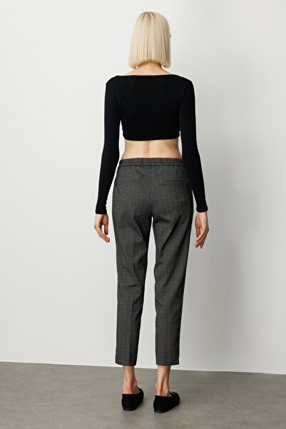 Ekol Women's Patterned Skinny Leg Trousers 1067 Black