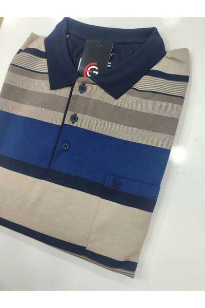 güncüoğlu Polo Collar with Pockets, Ribbed Sleeves, Solid Color Bottom Part, Men's Combed Cotton