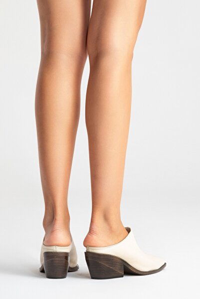 Zeynep Sıradağlı Devina Women's Leather Western Slippers Beige